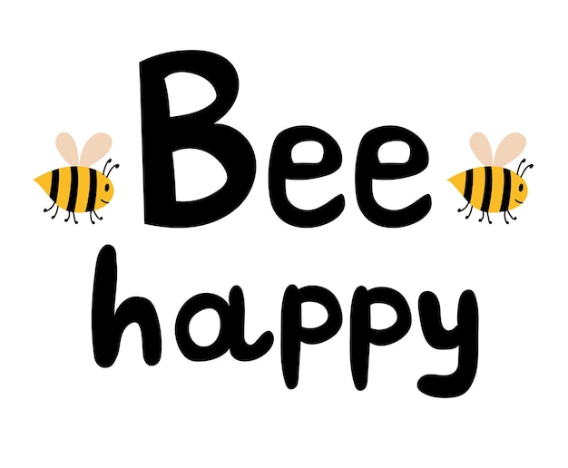Letras para la industria de la apicultura Abeja feliz abejorro gracioso Ilustración vectorial