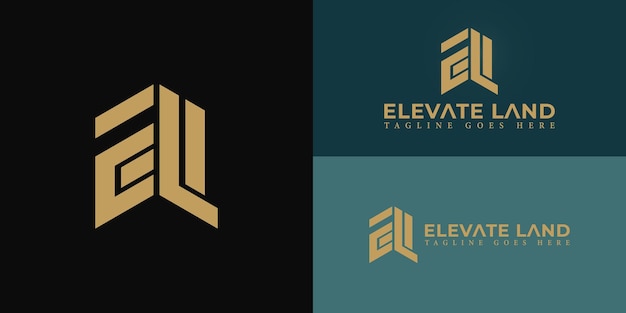 Letras iniciales abstractas EL o logotipo LE en color dorado aisladas en múltiples colores de fondo