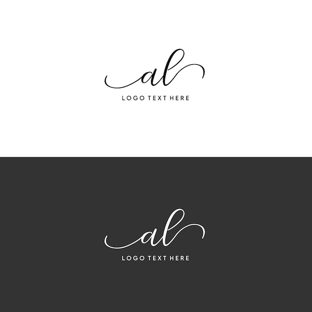 Letras iniciales AL con remolinos, letras cursivas AL en estilo monograma, letras de guión AL, logotipo AL