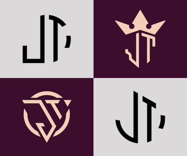 Letras iniciales creativas sencillas J.T. Diseños de logotipos Bundle