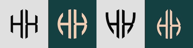 Las letras iniciales creativas simples HX Diseños de logotipos Bundle