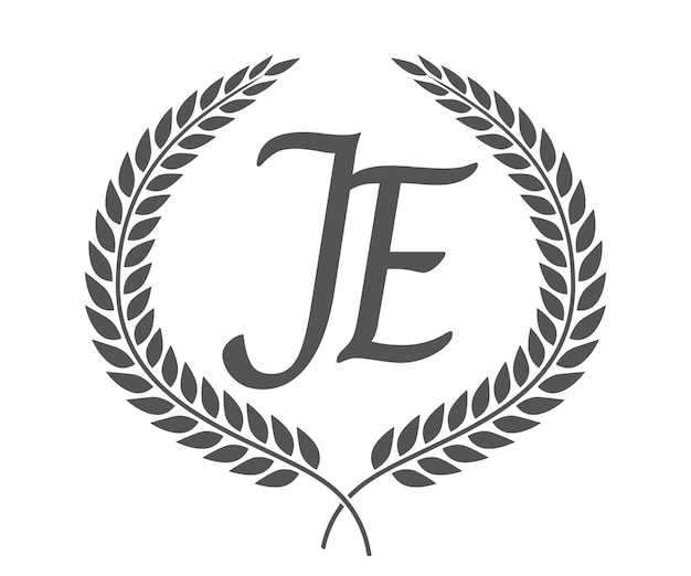 Las letras iniciales J y E JE monograma diseño del logotipo con corona de laurel fuente de caligrafía de lujo