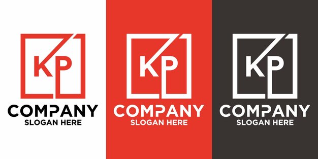 Letras KP con plantilla de vector de diseño cuadrado