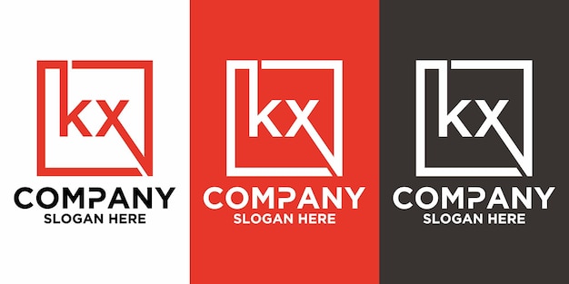 Letras KX con plantilla de vector de diseño cuadrado