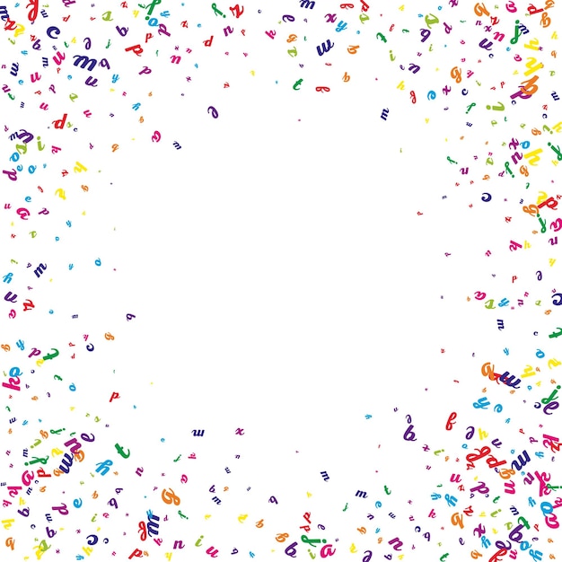 Letras latinas voladoras coloridas y infantiles esparcidas