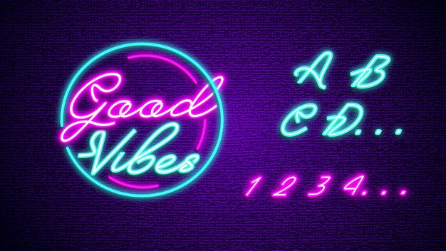 Letras de letrero de neón del alfabeto Good Vibes