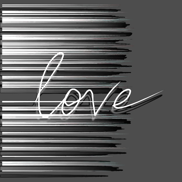 Letras de mano amor con sombra y rayas horizontales con patrón de vector de sombra blanco y negro