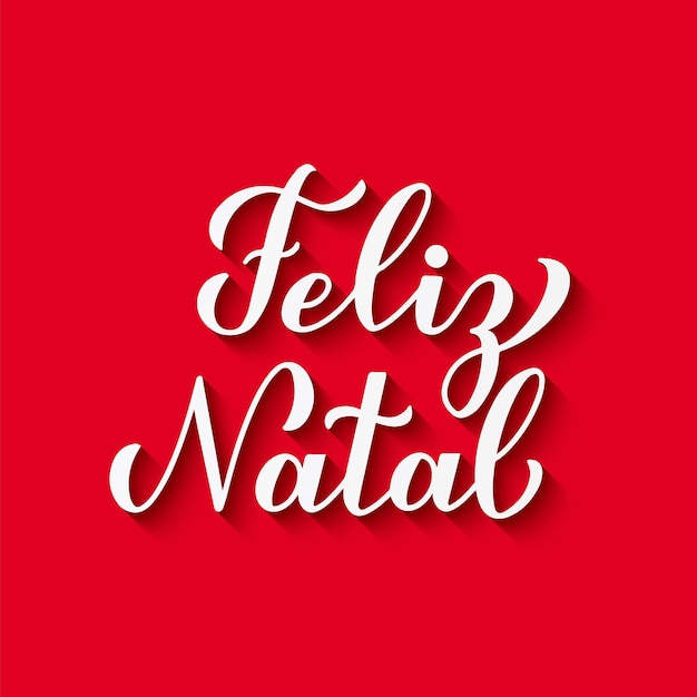 Letras de mano de caligrafía de Feliz Natal con sombra sobre fondo rojo Cartel de tipografía de Feliz Navidad en portugués Plantilla de vector fácil de editar para tarjeta de felicitación, banner, volante, invitación, etc.