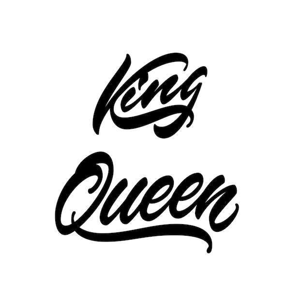 Letras de mano de rey y reina Texto caligráfico moderno para camiseta con capucha y gorra Caligrafía manuscrita de rey y reina