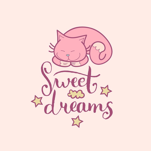 Letras de la mano de sweet dreams ilustración linda del vector con símbolos de dibujos animados fondo infantil para la habitación del bebé textil, etc.