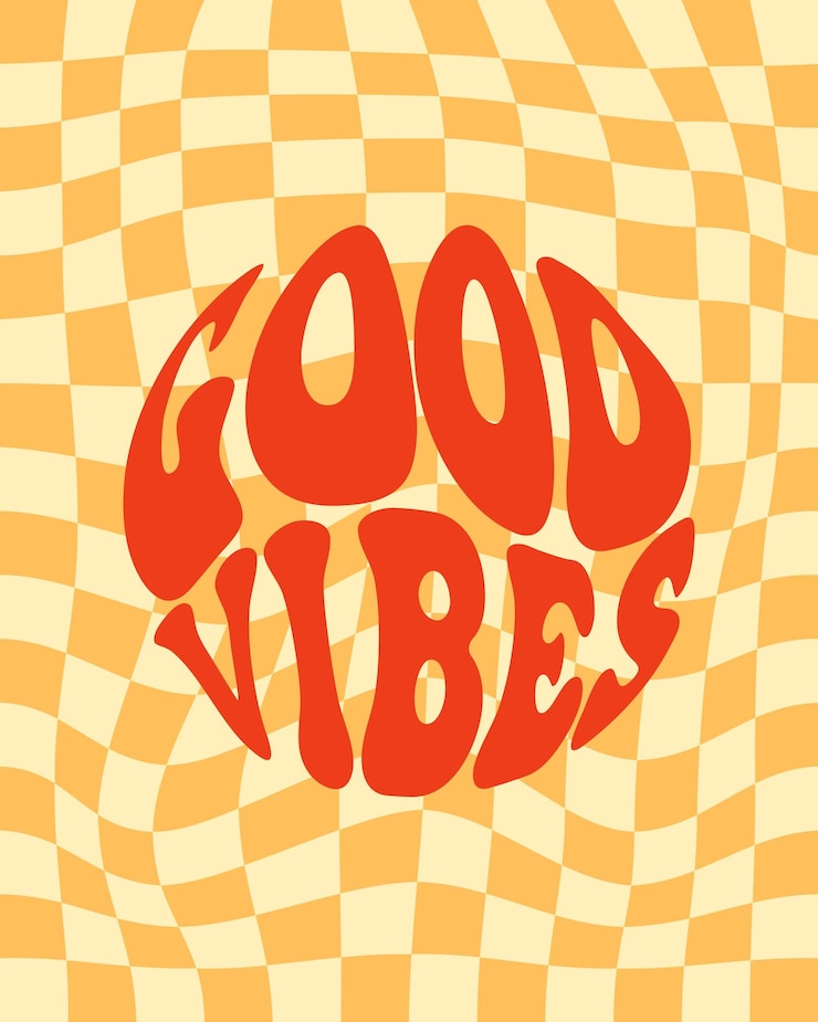 Vector letras maravillosas good vibes en forma de círculo estilo retro hippie póster de los años 70 y 80 ilustración de dibujos animados vectoriales para imprimir