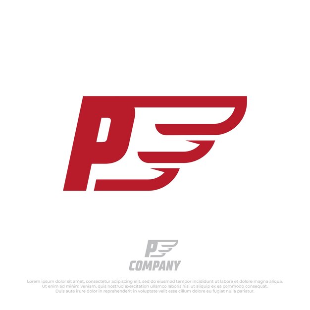 Letras mayúsculas P con elemento de diseño de ilustración de alas rápidas Plantilla de logotipo de ala de avión