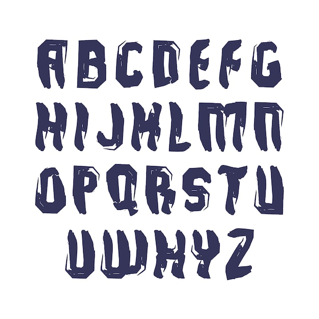 Letras mayúsculas vectoriales escritas a mano aisladas sobre un fondo blanco, pintadas con un conjunto tipográfico moderno.