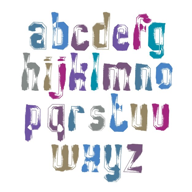 Vector letras minúsculas vectoriales escritas a mano aisladas sobre un fondo blanco, pintadas con una tipografía moderna.