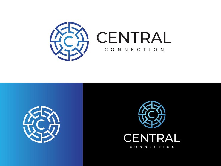 Vector letras modernas c circuitos de conexión de núcleo central ideas de logotipo de monograma