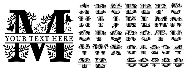 Vector letras de monograma del alfabeto dividido floral az