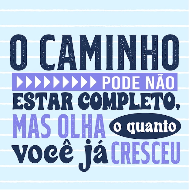 Letras motivacionales escritas a mano por vectores en portugués brasileño.