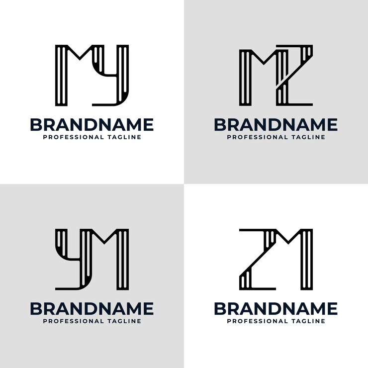 Vector letras my ym mz zm logotipo a rayas adecuado para cualquier negocio con las iniciales myym mzzm