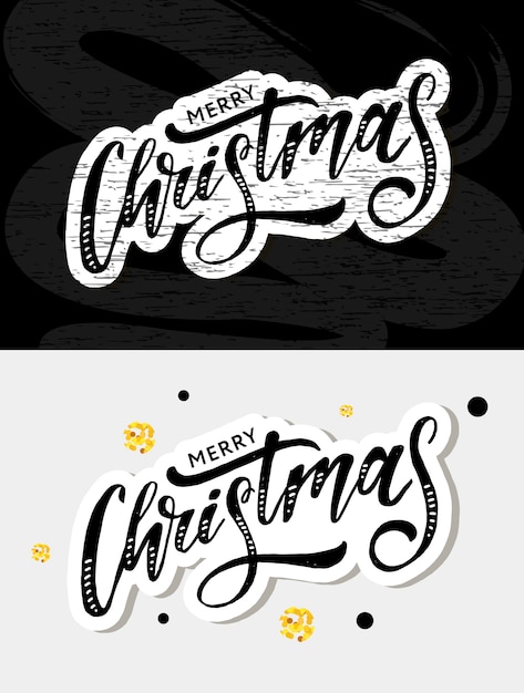 Vector letras de navidad caligrafía pincel texto etiqueta de vacaciones oro