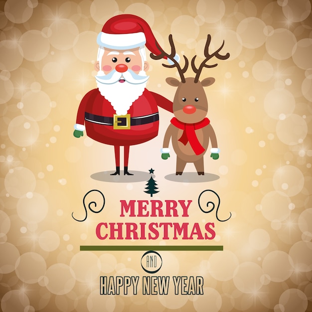 Letras de Navidad feliz con santa y renos