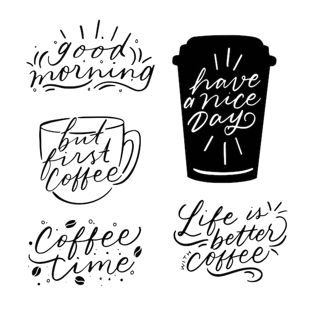 Vector letras negras con frases de café