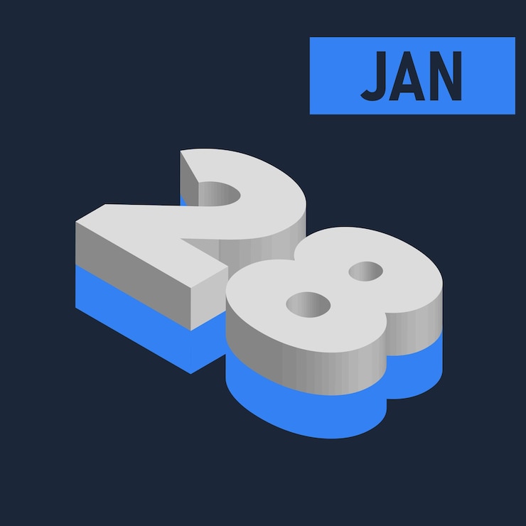 Vector letras en negrita 3d calendario del mes de enero ilustración editable 2025