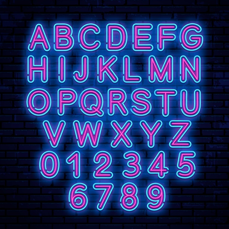 Vector letras de neón, azul y rojo. ilustración