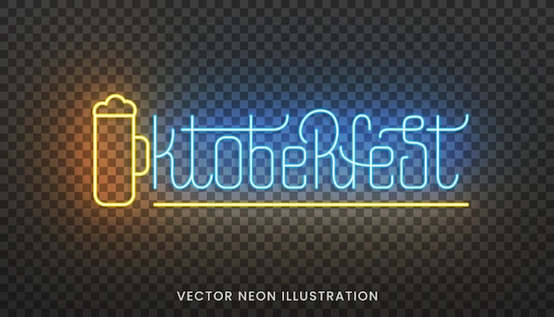 Vector letras de neón de oktoberfest. cartel luminoso con tipografía personalizada para oktoberfest.