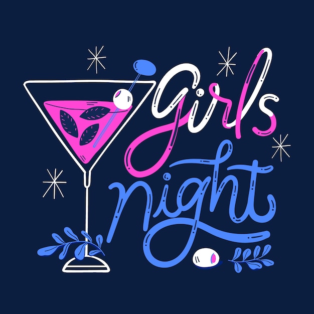 Vector letras de noche de chicas dibujadas a mano