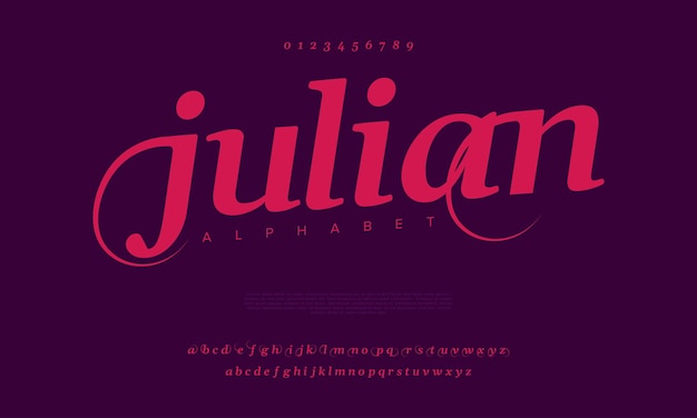 Letras y números del alfabeto elegantes de lujo premium juliano elegante tipografía de boda serif clásico