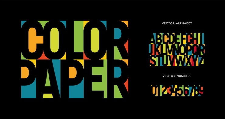 Vector letras y números coloridos set color vector alfabeto latino color de fuente de color del arco iris papel de color