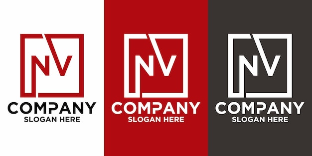 Letras NV con plantilla de vector de diseño cuadrado