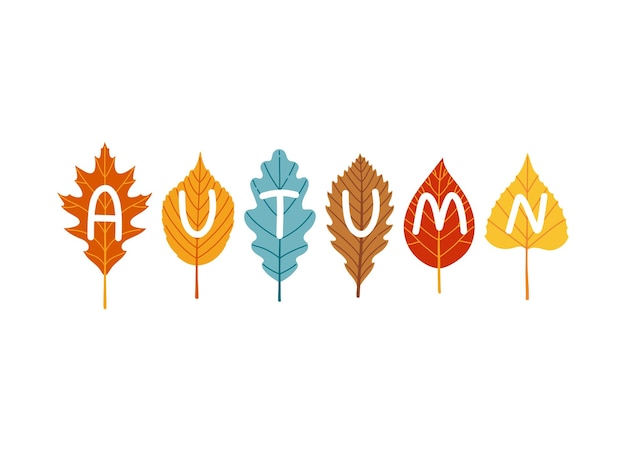 Letras de otoño en hojas ilustración de vector de temporada de otoño