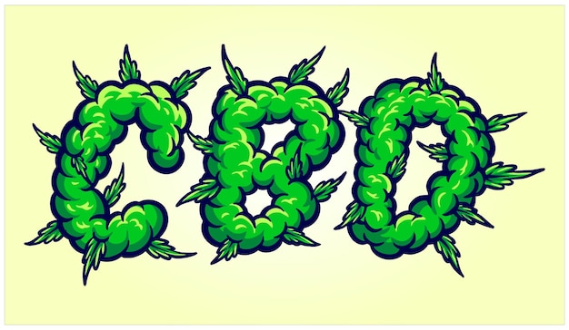 Letras de palabras de cannabidiol con ilustraciones de vectores ornamentados de humo de hierba su mercancía de logotipo de trabajo