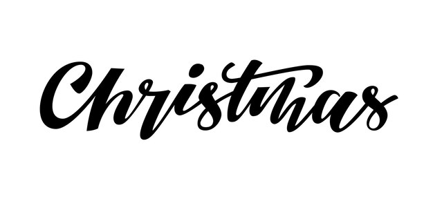 Letras de pincel de feliz Navidad Caligrafía de pluma de tinta dibujada a mano aislada en blanco Plantilla de tipografía para tarjeta de felicitación de vacaciones de invierno superposición de impresión banner cartel volante Postal de Navidad