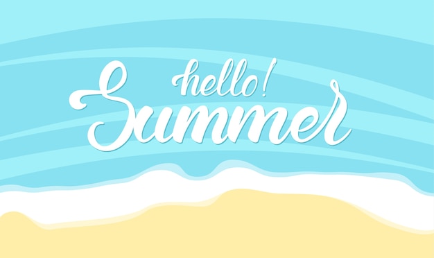 Letras de pincel de Hola verano en el fondo de la playa del océano