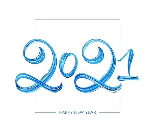 Letras de pintura azul de trazo de pincel dibujado a mano, feliz año nuevo