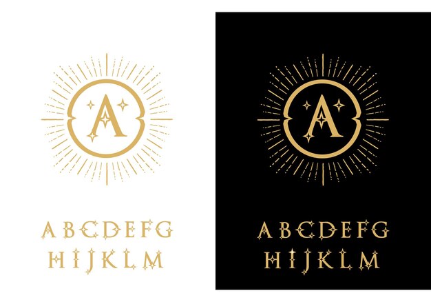 Las letras de la plantilla del logotipo están enmarcadas por un patrón Alfabeto de estilo vintage
