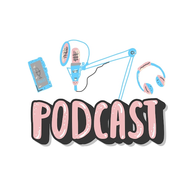 Vector letras de podcast con decoración diseño vectorial