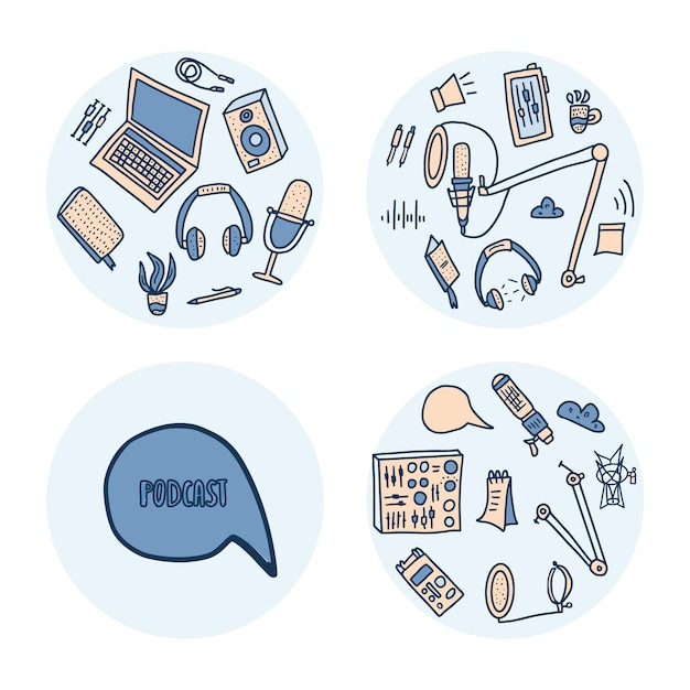Letras de podcast con decoración Diseño vectorial