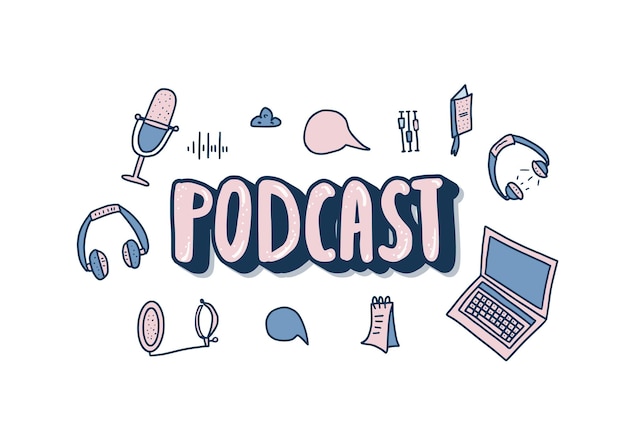 Vector letras de podcast con decoración diseño vectorial