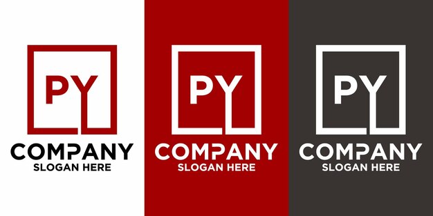 Letras PY con plantilla de vector de diseño cuadrado