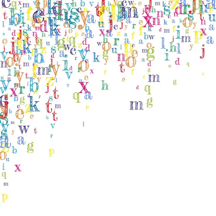 Vector letras que caen del idioma inglés coloridas
