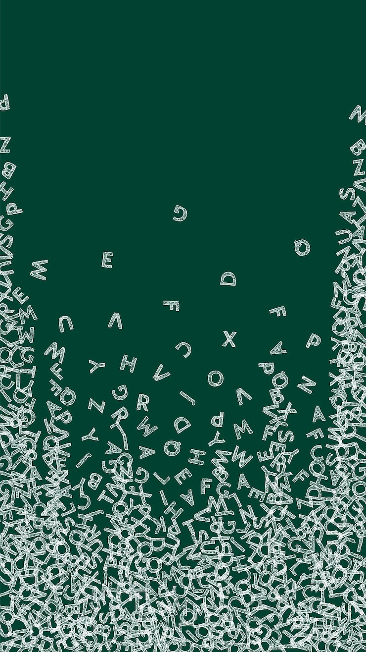 Vector letras que caen del idioma inglés esbozo de tiza palabras voladoras del alfabeto latino concepto de estudio de idiomas extranjeros tendencia de regreso a la escuela banner en el fondo de la pizarra