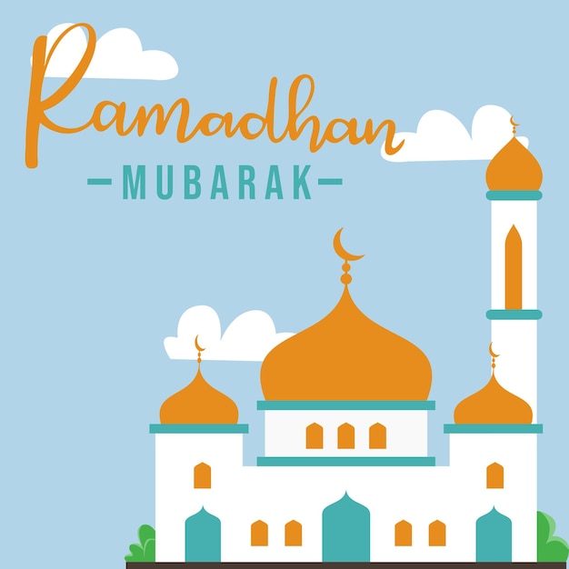 Vector letras de ramadhan mubarak con mezquita islámica