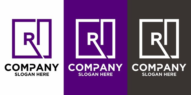 Letras RI con plantilla de vector de diseño cuadrado