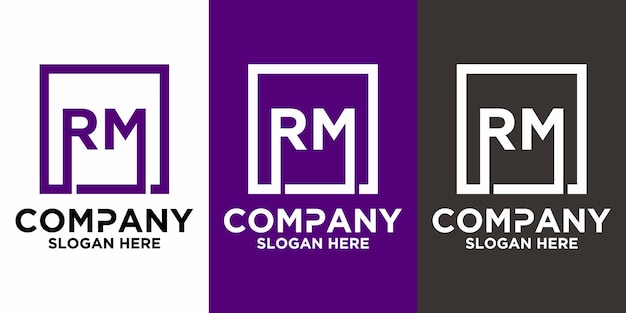 Letras de RM con plantilla de vector de diseño cuadrado