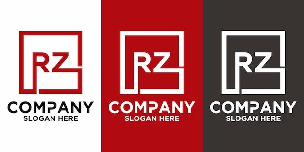 Letras RZ con plantilla de vector de diseño cuadrado