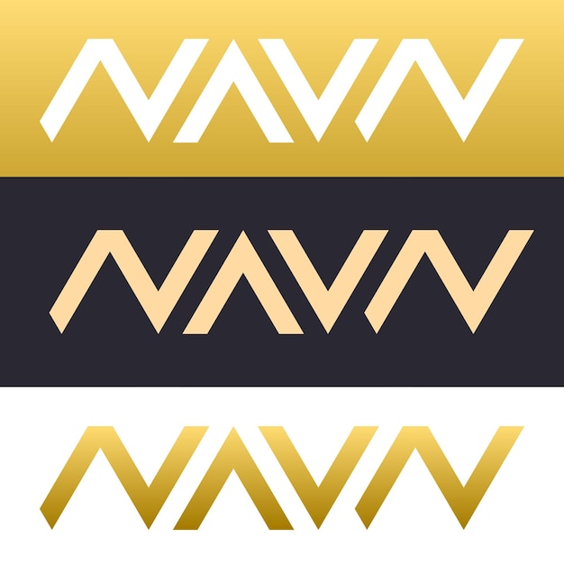 Letras simples NAVN ambigram monogram logo vector diseño ilustración con color dorado