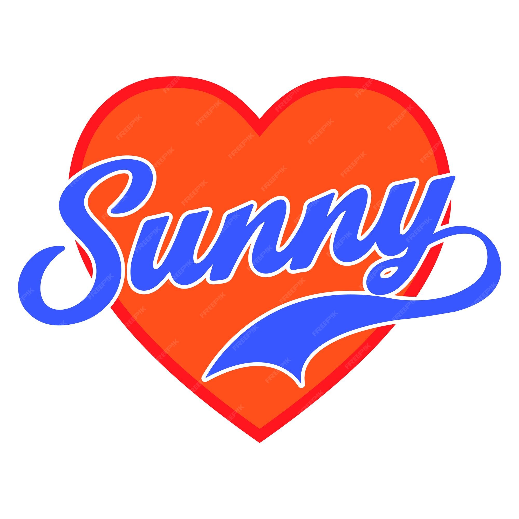Letras de sol con un corazón rojo | Vector Premium